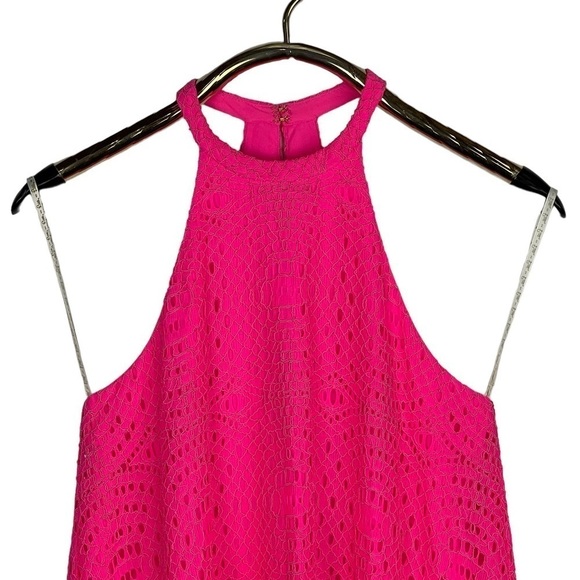 LILLY PULITZER QUINN KNOTTY LACE KIR ROYAL PINK HALTER TRAPEZE SWING MIINI DRESS - Picture 4 of 13
